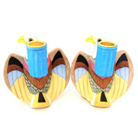 American Bald Eagle Candle Holders Taper Candlestick Set 2 Southwest Birds 4.5"T - Picture 2 of 6